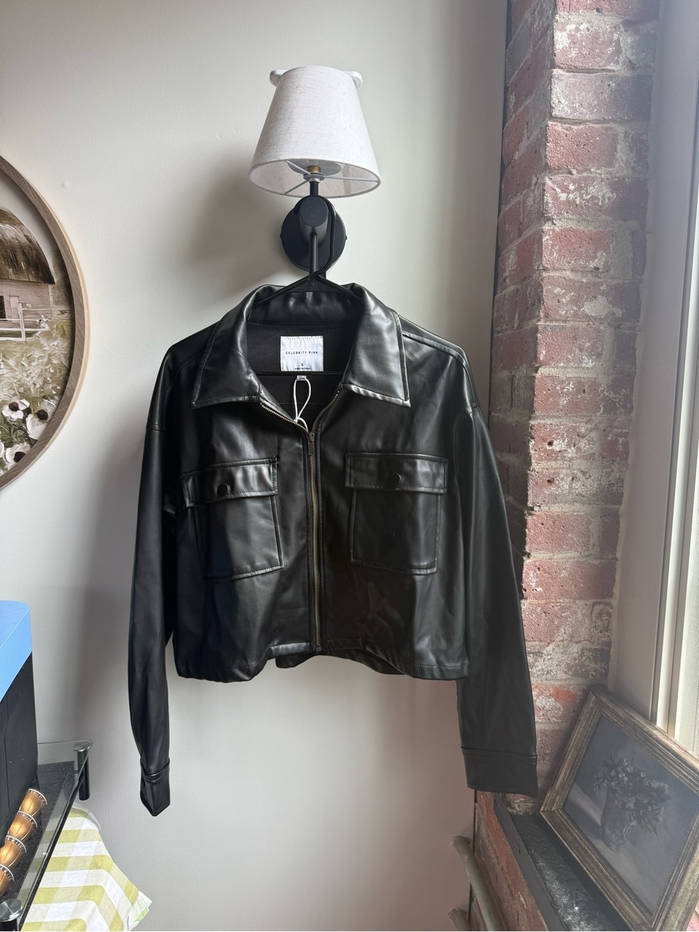 Celebrity Pink Black Faux Leather Zip-Front Jacket